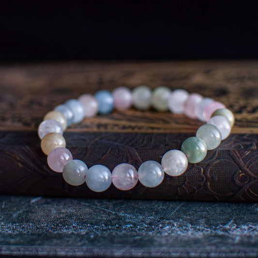 Bracelet en Béryls Naturels - 8 mm | Aigue-Marine Morganite & Héliodore