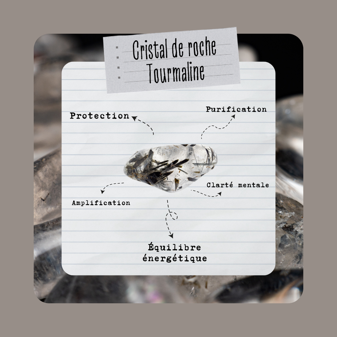 Cristal de roche / Quartz Tourmaline | Pierre roulée - Secrets Lunaires